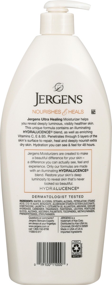 slide 10 of 11, Jergens Ultra Healing Dry Skin Moisturizer, Body and Hand Lotion for Dry Skin, for Quick Absorption into Extra Dry Skin, 32 Ounce, with HYDRALUCENCE blend, Vitamins C, E, and B5, 32 fl oz