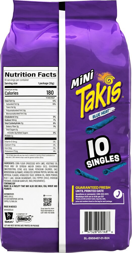 slide 2 of 2, Takis® Mini Blue Heat® Spicy Rolled Tortilla Chips, 10 ct; 1.3 oz