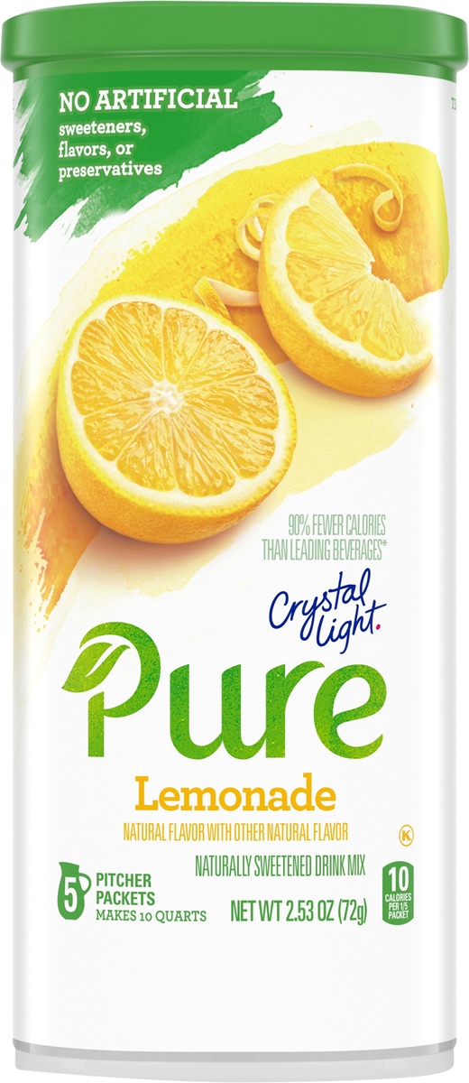 slide 9 of 11, Crystal Light Pure Lemonade Naturally Flavored Powdered Drink Mix with No Artificial Sweeteners Pitcher, 2.53 oz