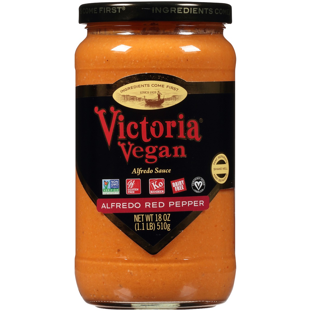 slide 5 of 7, Victoria Vegan Alfredo Red Pepper Sauce 18 oz. Jar, 18 oz