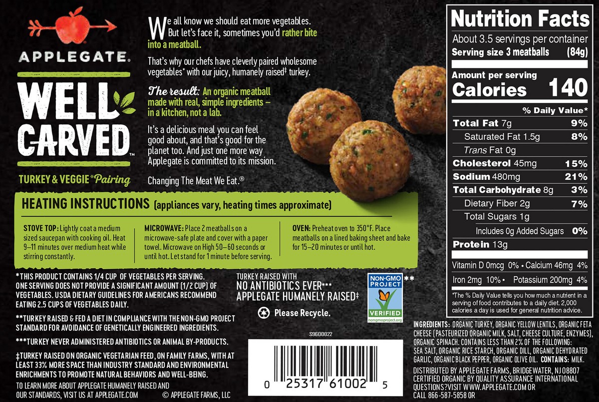 slide 5 of 9, Applegate Mediterranean Style Meatballs, 10 oz