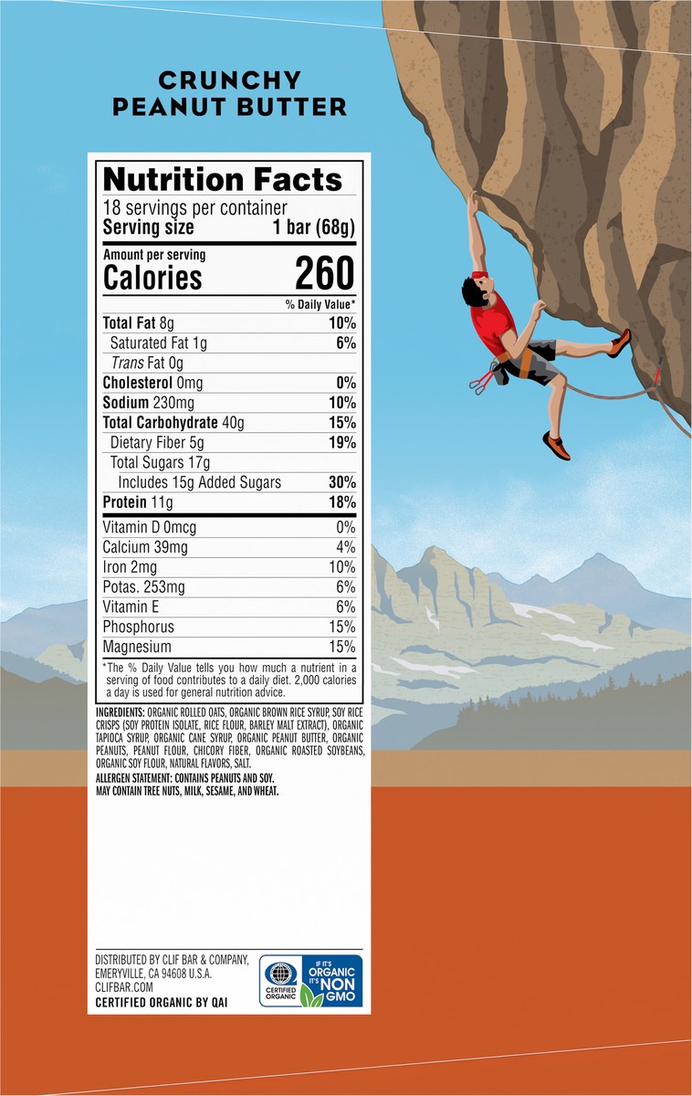 slide 7 of 9, CLIF Bar Crunchy Peanut Butter Energy Bars - 43.20oz/18ct, 43.2 oz