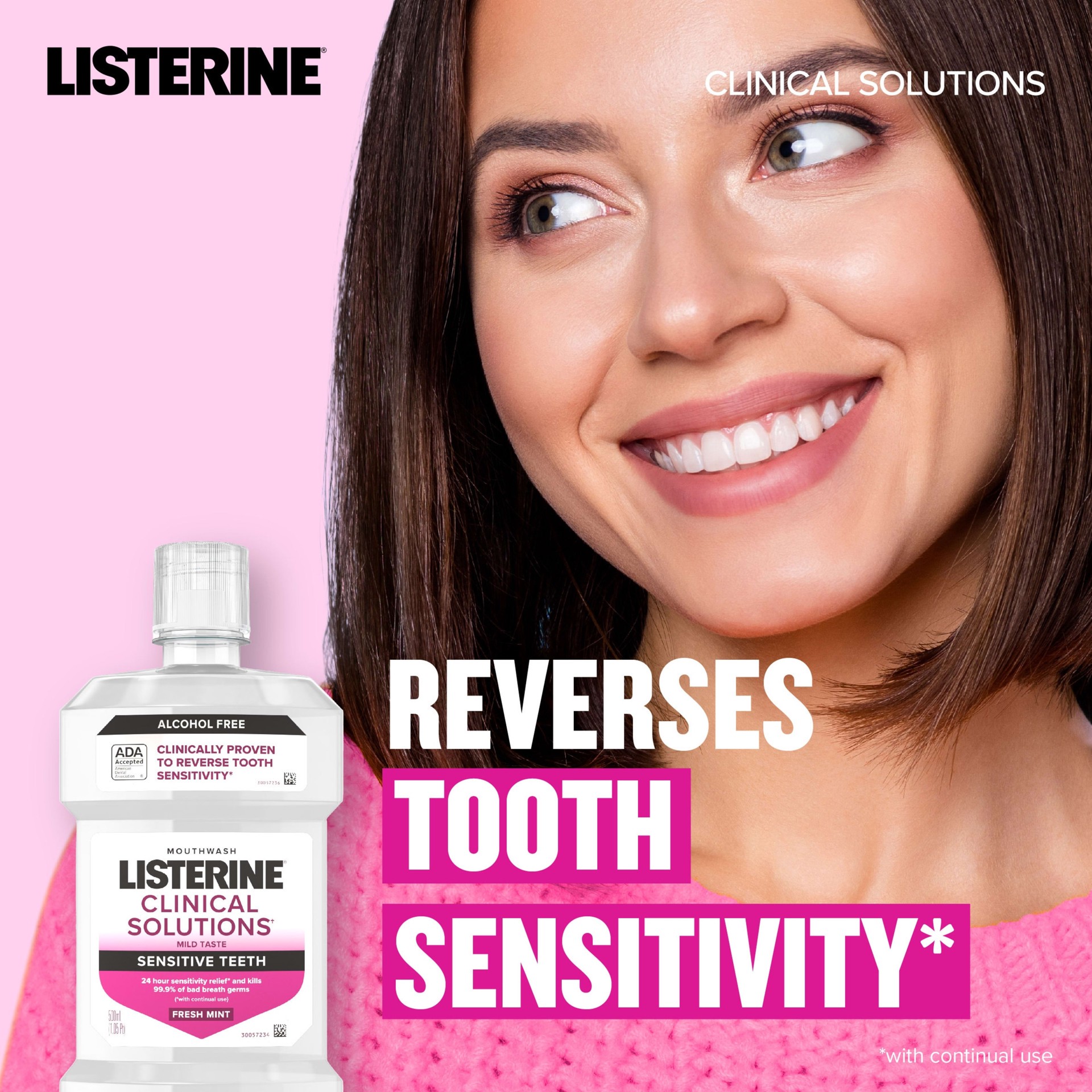 slide 7 of 9, Listerine Clinical Solutions Sensitive Teeth, Fresh Mint 500ML, 1 ct