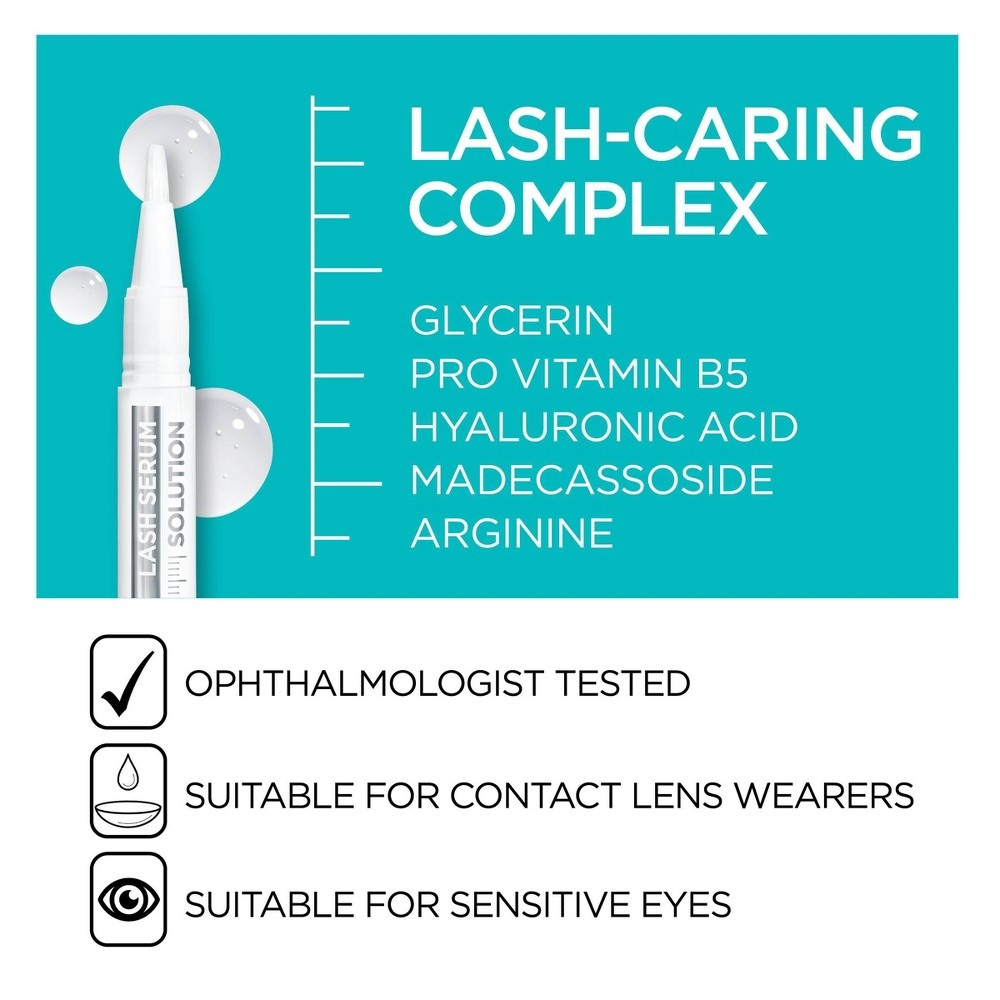 slide 4 of 9, L'Oréal Lash Serum Solution Eyelash Serum With Lash Caring Complex, 1 ct