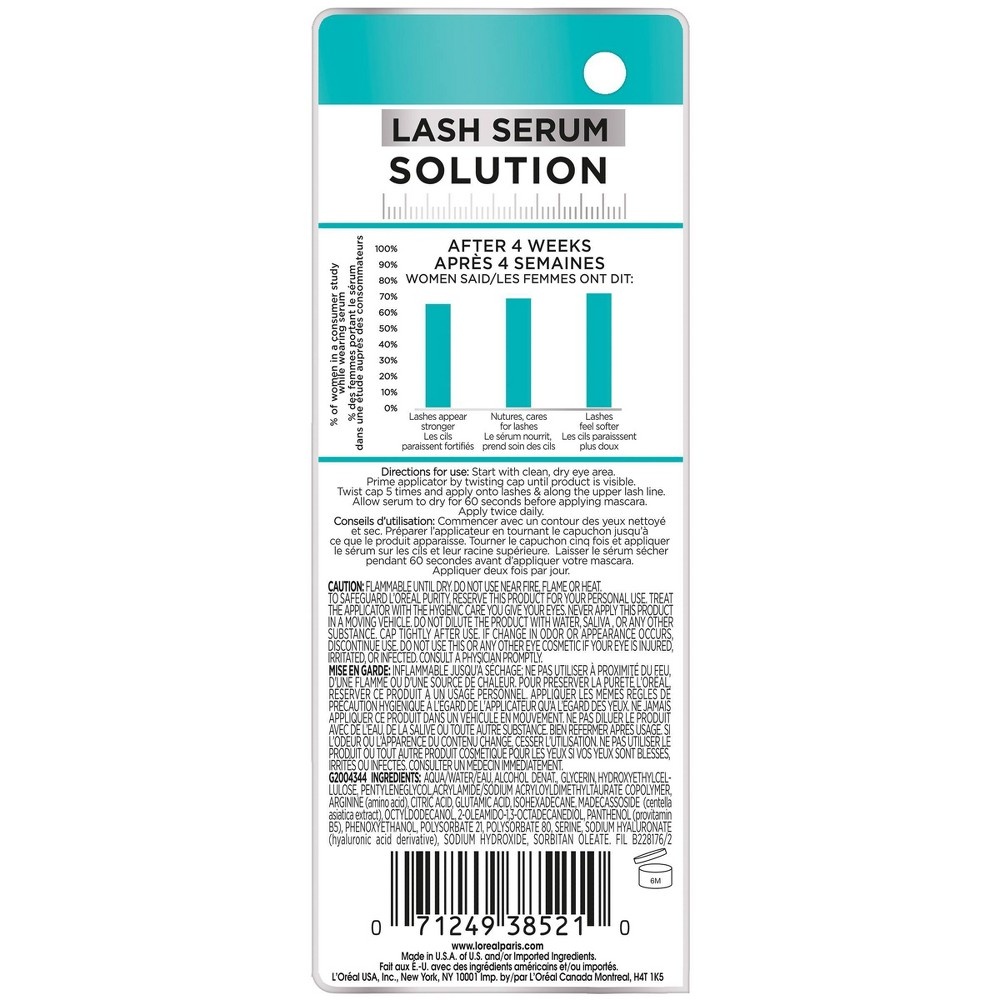 slide 7 of 9, L'Oréal Lash Serum Solution Eyelash Serum With Lash Caring Complex, 1 ct