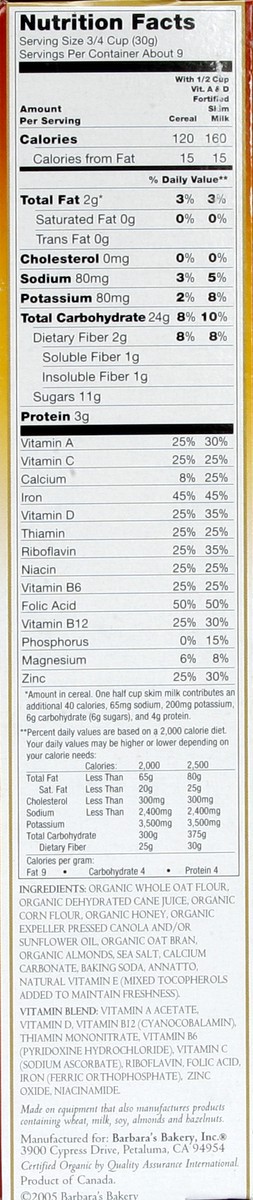 slide 7 of 7, Barbara's Organic Honest O's Honey Nut Cereal, Heart Healthy, Non-GMO, 10 Oz Box, 10 oz