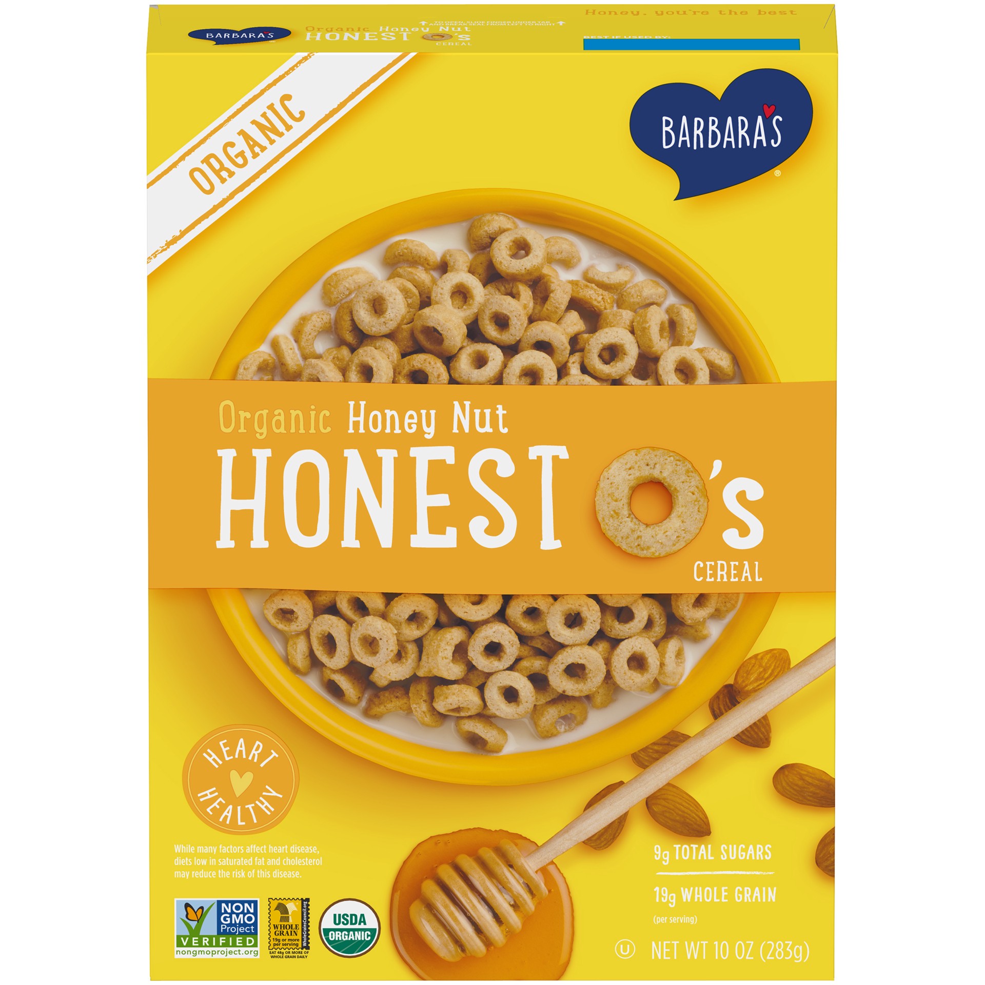 slide 1 of 7, Barbara's Organic Honest O's Honey Nut Cereal, Heart Healthy, Non-GMO, 10 Oz Box, 10 oz