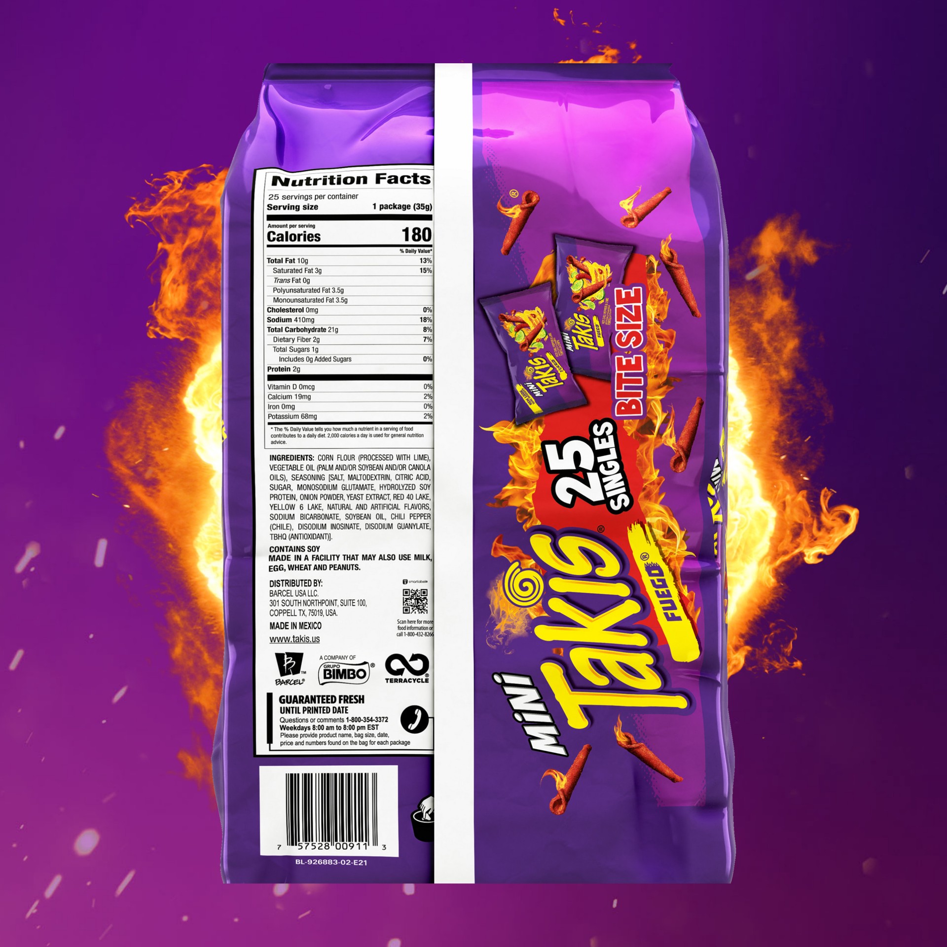 slide 2 of 7, Takis Fuego Mini 25 pc / 1.23 oz Bite Size Multipack, Hot Chili Pepper & Lime Flavored Extreme Spicy Rolled Tortilla Chips, 30.75 oz