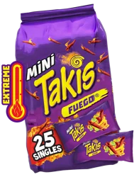 Takis Fuego Mini Rolls 25 ct Multipack, Hot Chili Pepper & Lime Flavored Spicy Tortilla Chips