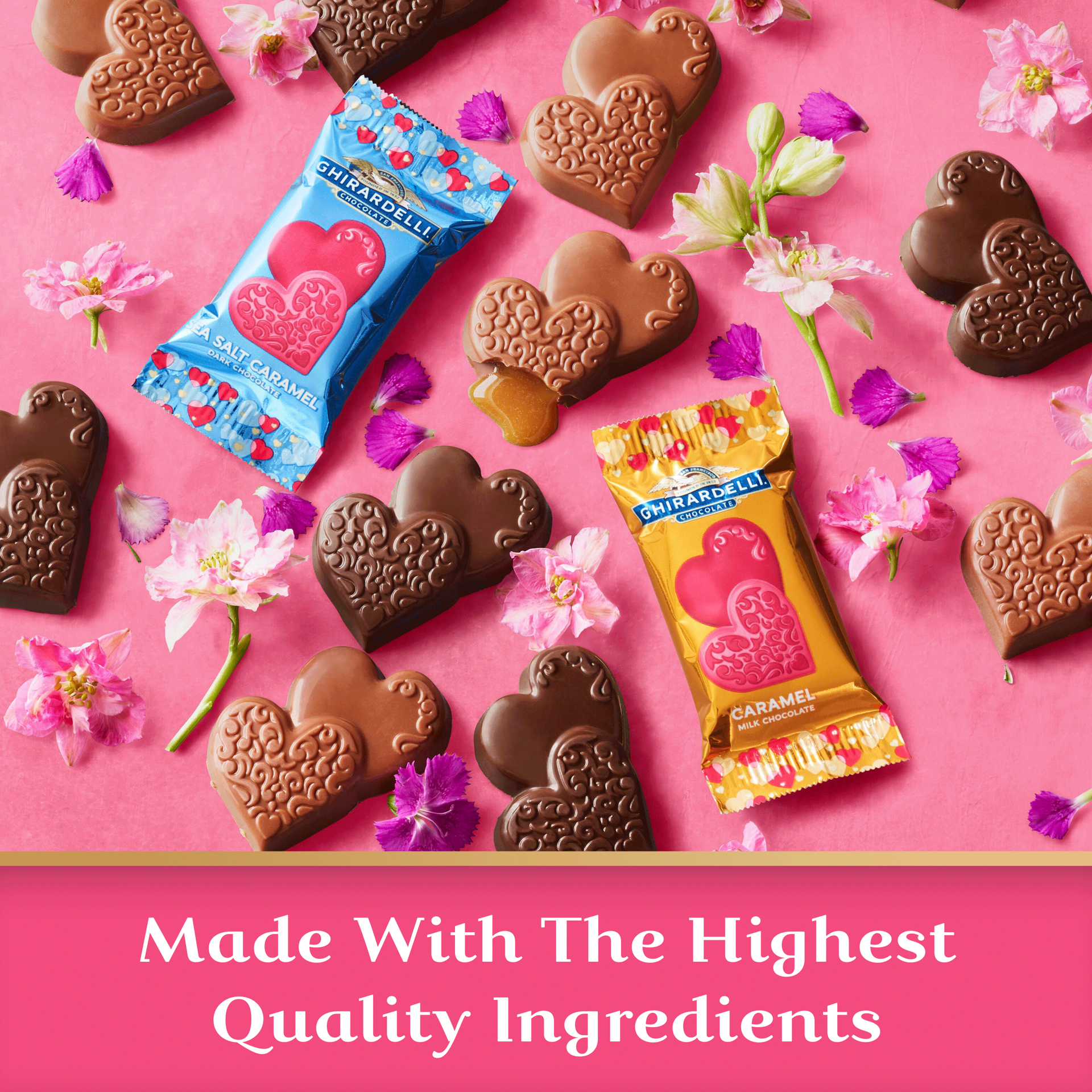 slide 3 of 7, GHIRARDELLI Sea Salt Caramel Dark Chocolate Hearts, 4.1 oz Bag, 4.1 oz