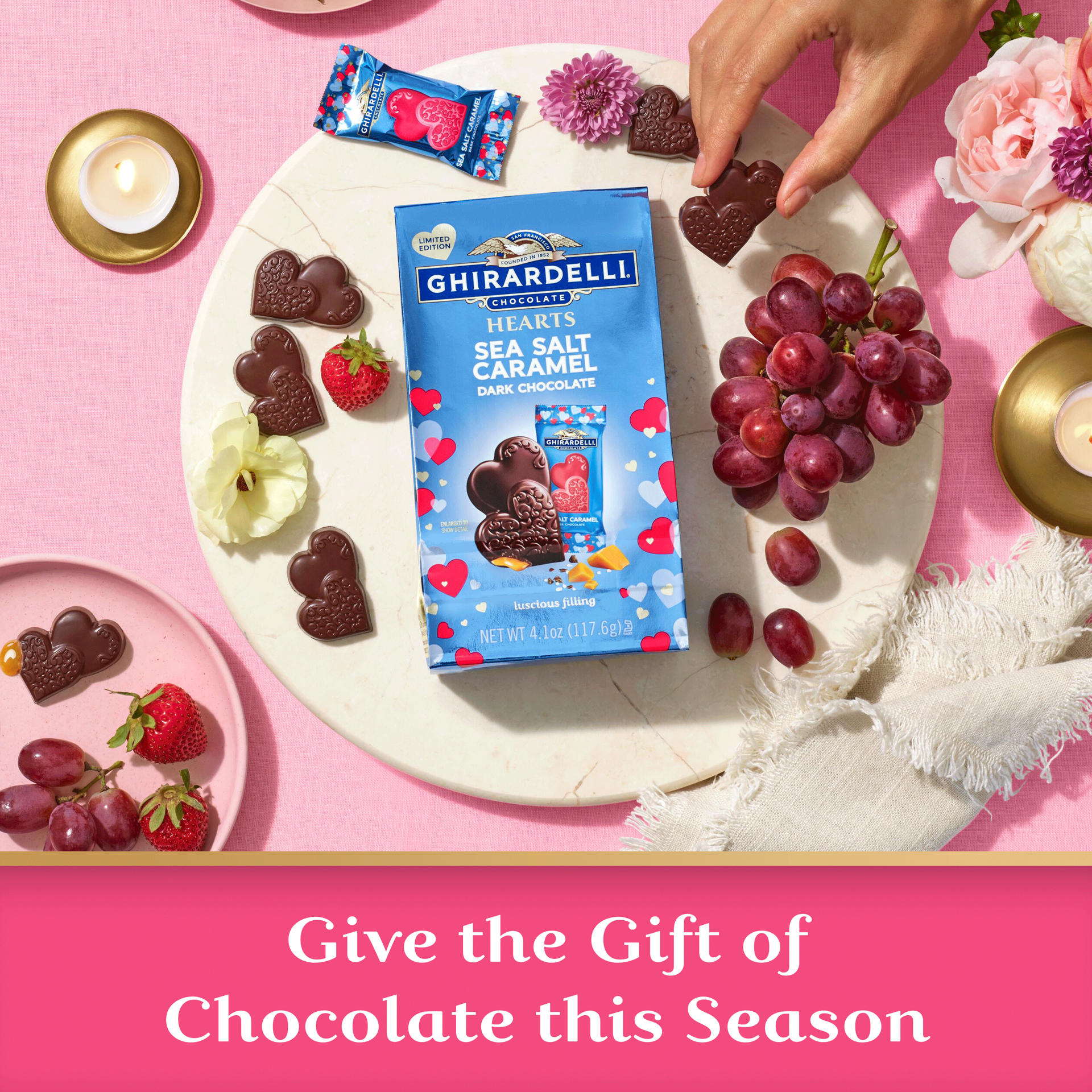 slide 5 of 7, GHIRARDELLI Sea Salt Caramel Dark Chocolate Hearts, 4.1 oz Bag, 4.1 oz