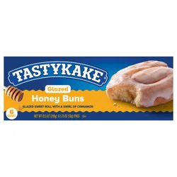 Tastykake Glazed Honey Buns, 6 Count, Individually Wrapped Pastry Snacks