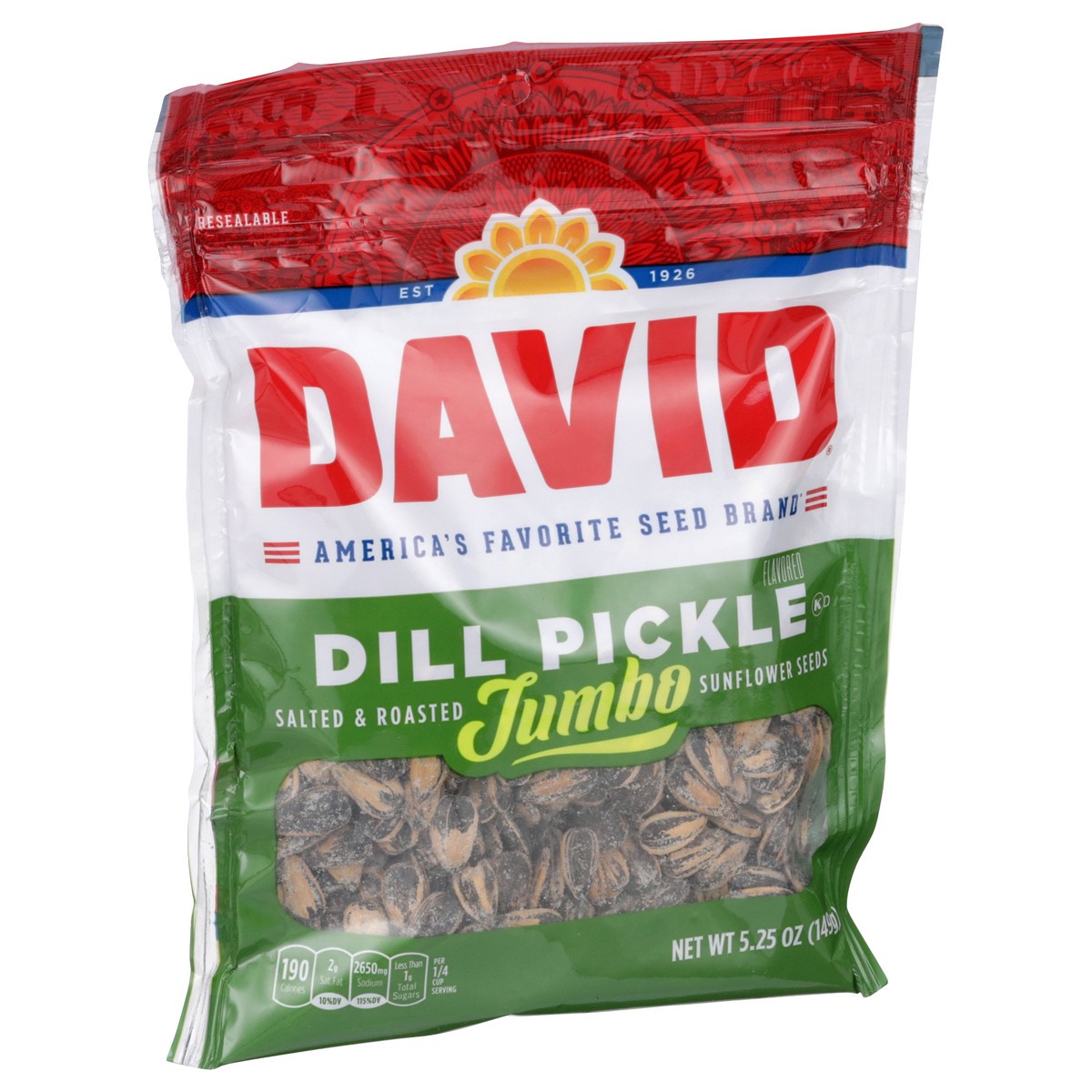 slide 8 of 8, DAVID Jumbo Salted & Roasted Dill Pickle Flavored Sunflower Seeds 5.25 oz, 5.25 oz