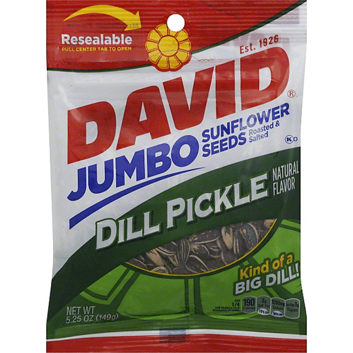 slide 2 of 2, DAVID Sunflower Seeds, Roasted & Salted, Jumbo, Dill Pickle, 5.25 oz