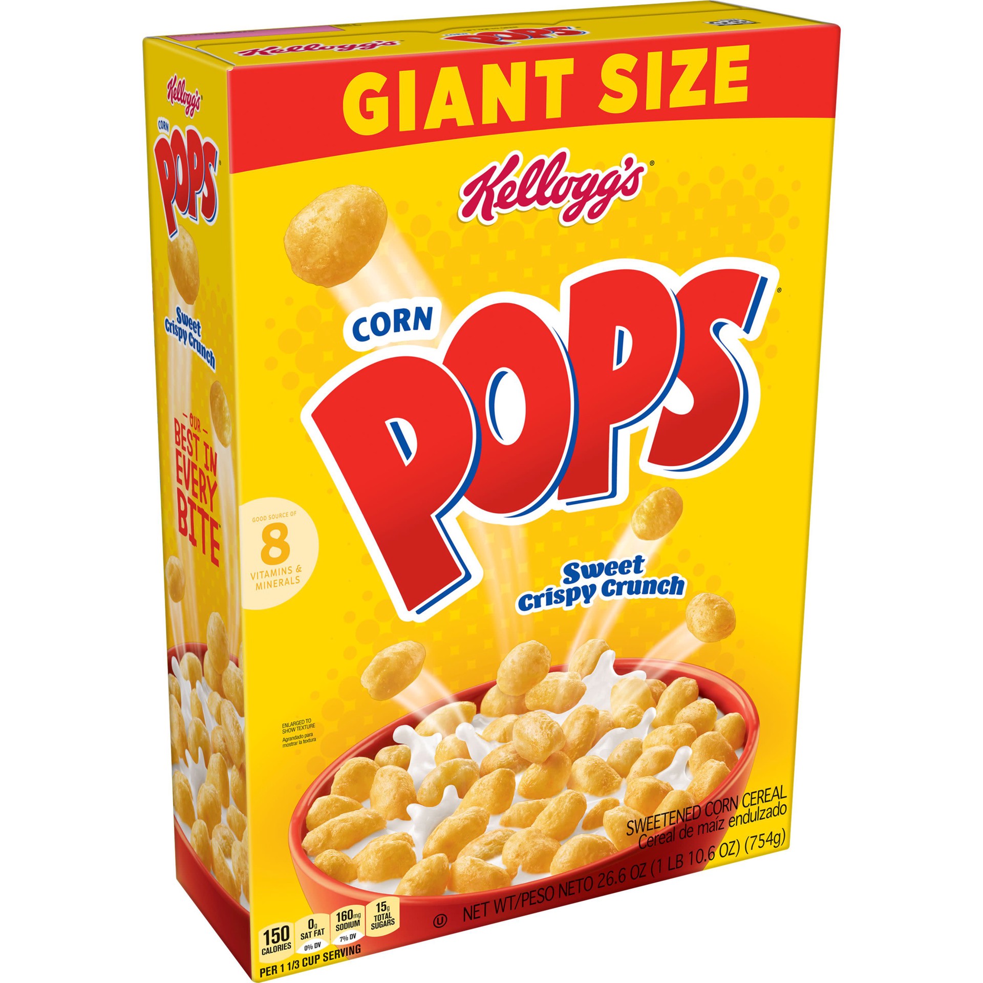 slide 1 of 5, Corn Pops Kellogg's Corn Pops Breakfast Cereal, 8 Vitamins and Minerals, Kids Snacks, Giant Size, Original, 26.6oz Box, 1 Box, 26.6 oz