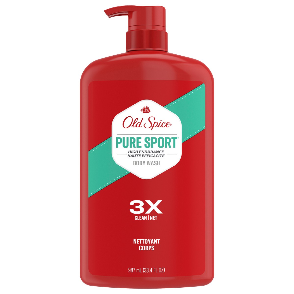 slide 1 of 3, Old Spice High Endurance Body Wash for Men, Pure Sport Scent, 33.4 FL OZ (987 mL), 33.40 fl oz