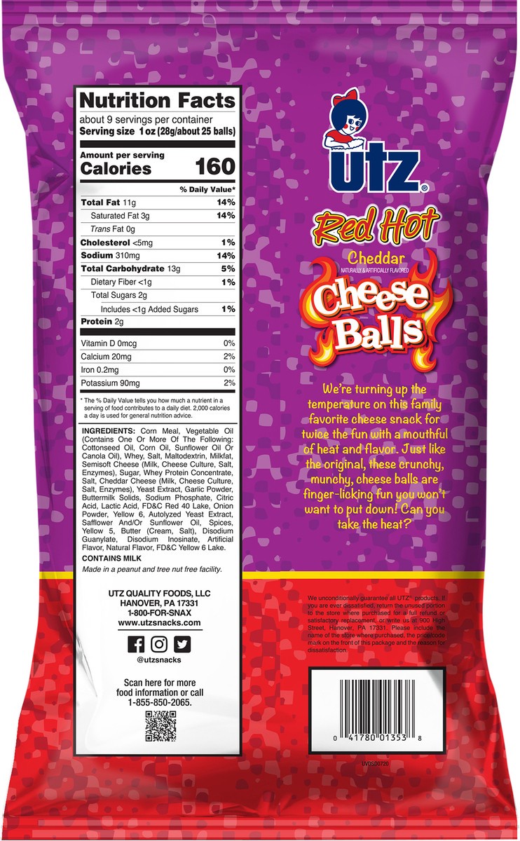 slide 5 of 9, Utz 8.5 oz Utz Red Hot Cheddar Cheese Balls, 8.5 oz