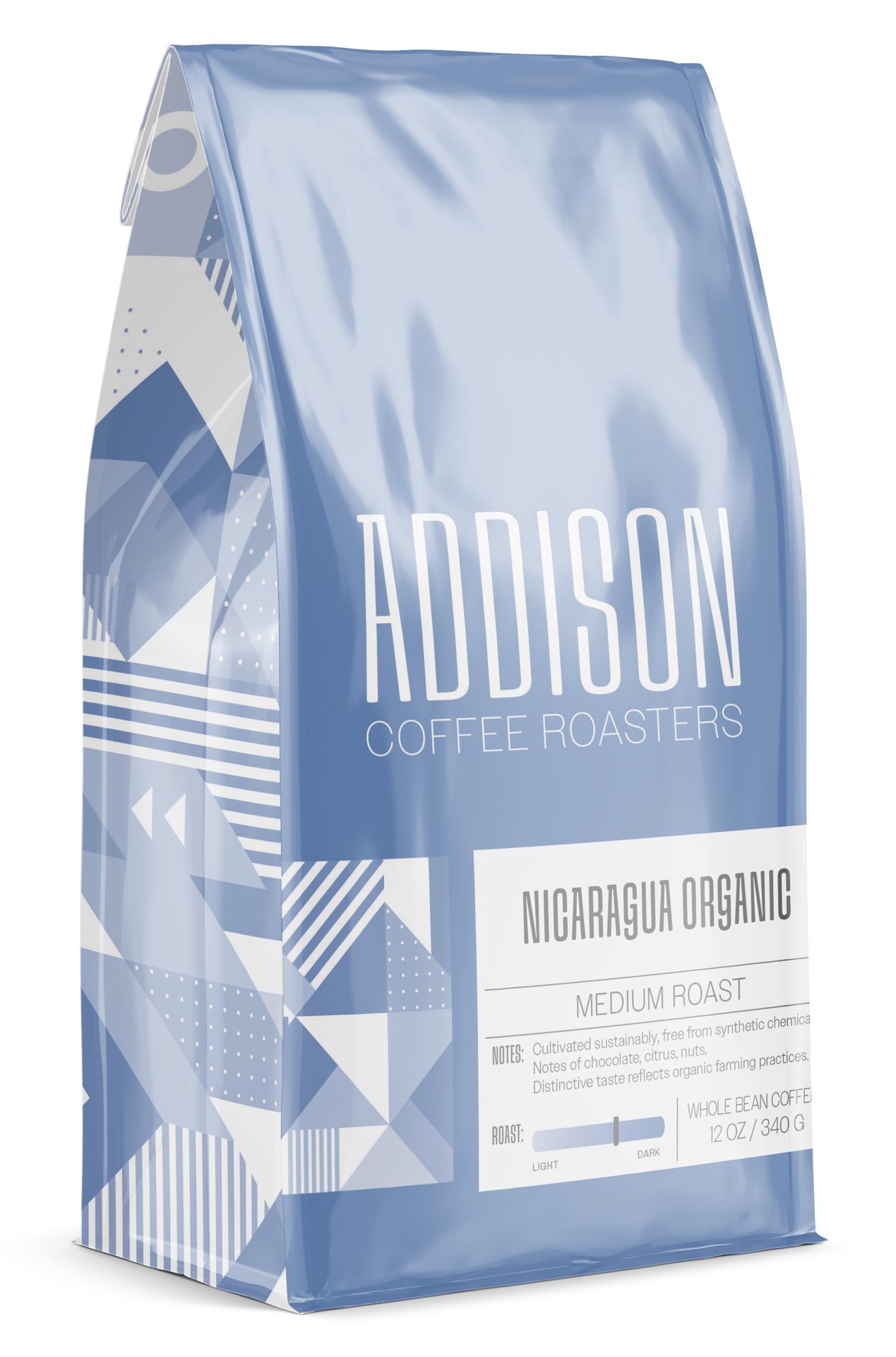 slide 1 of 1, Addison Coffee Roasters Organic Nicaragua Whole Bean Coffee, 12 oz