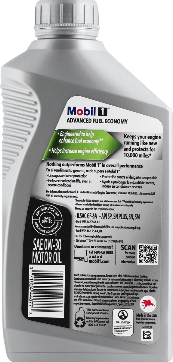 slide 4 of 10, Mobil 1 Advanced Fuel Economy 0W-30 Motor Oil 1 qt, 1 qt