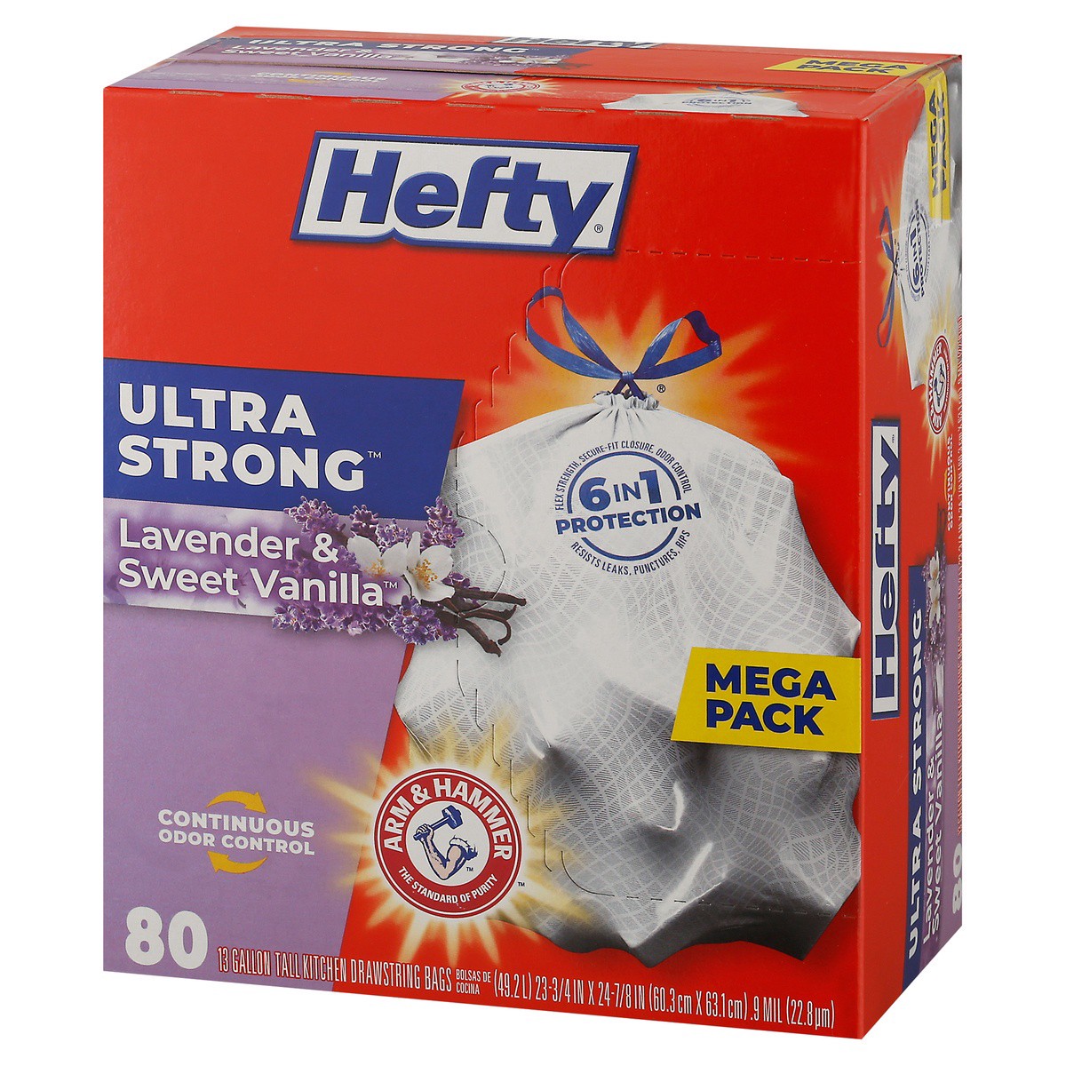 slide 2 of 9, Hefty Ultra Strong Tall Kitchen 13 Gallon Lavender & Sweet Vanilla Drawstring Bags Mega Pack 80 ea, 80 ct