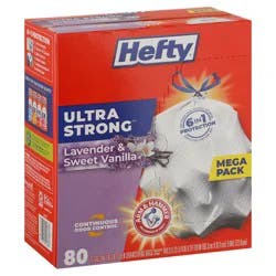Hefty Ultra Strong Tall Kitchen 13 Gallon Lavender & Sweet Vanilla Drawstring Bags Mega Pack 80 ea