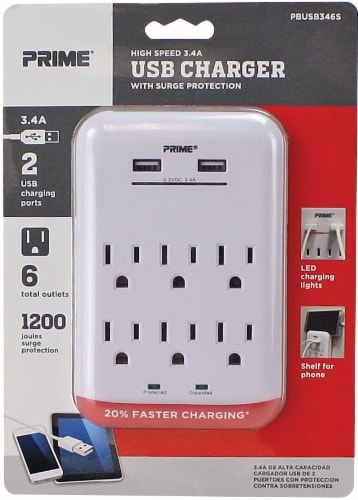 slide 1 of 1, Prime Usb Charger And Surge Protector - White, 1 ct