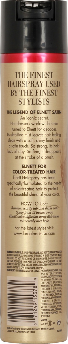 slide 7 of 8, L'Oréal Elnett Satin Hairspray Extra Strong Hold With UV Filter, 11 oz