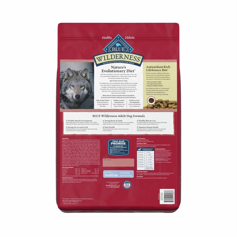 slide 6 of 10, Blue Buffalo Wilderness High Protein, Natural Adult Dry Dog Food, Salmon 11-lb, 11 lb