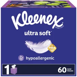 Kleenex Ultra Soft Facial Tissues, 1 Cube Box, 60 Tissues per Box, 3-Ply