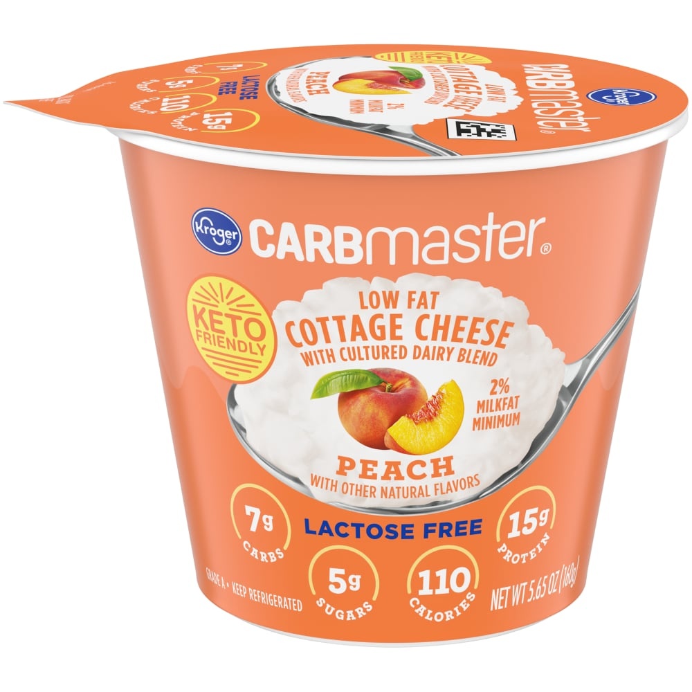 slide 1 of 1, Kroger Carbmaster Low Fat Cottage Cheese - Peach, 5.65 oz
