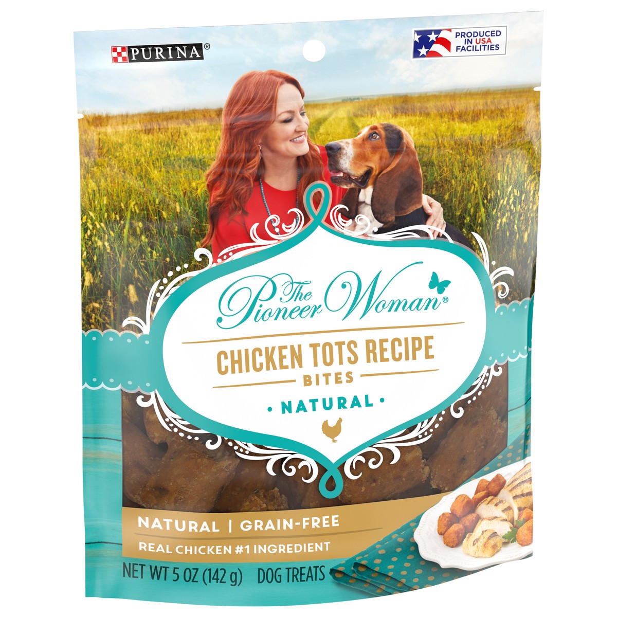 slide 9 of 10, The Pioneer Woman Made in USA Facilities, Grain Free, Natural Dog Treats, Chicken Tots Recipe Bites Pouch, 5.5 oz