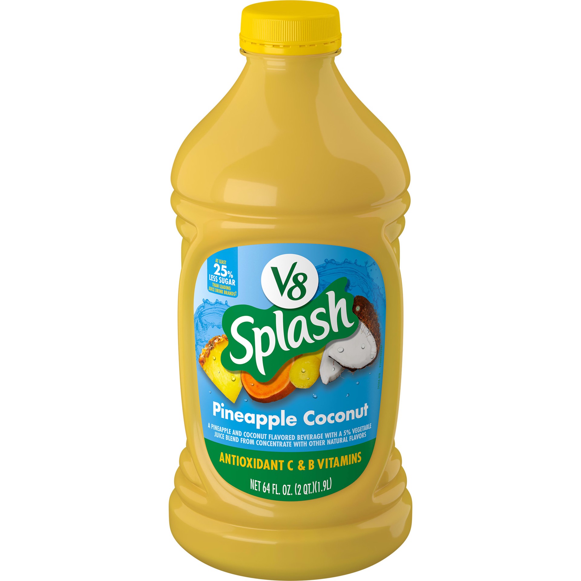 slide 1 of 10, V8 Splash Pineapple Coconut Flavored Juice Beverage, 64 FL OZ Bottle, 64 oz