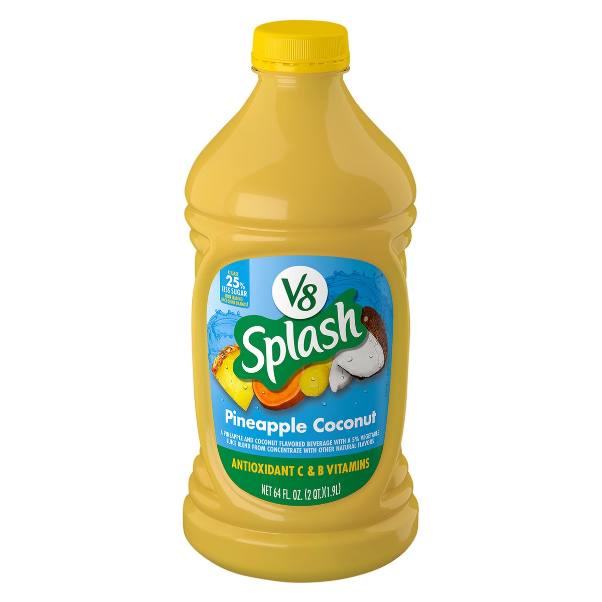 slide 1 of 10, V8 Splash Pineapple Coconut Flavored Juice Beverage, 64 FL OZ Bottle, 64 oz