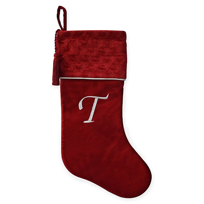 slide 1 of 1, Winter Wonderland Harvey Lewis Monogram Letter T'' Luxurious Velvet Stocking - Red'', 1 ct