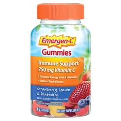 Emergen-C Gummies Vitamin C 750mg Immune Support, Strawberry, Lemon and Blueberry Flavors, 45 Ct