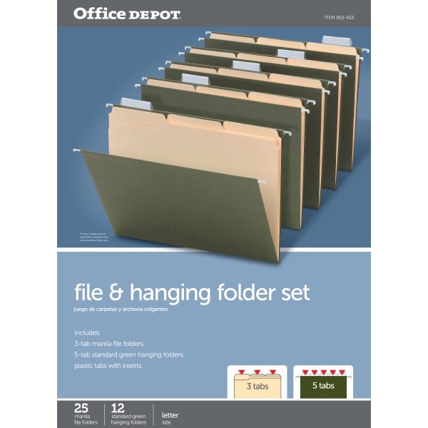 slide 2 of 2, Office Depot® Brand Hanging File Folder/File Folder Combo Kit, Letter Size (8-1/2"" x 11""), 3/4"" Expansion, 100% Recycled, Green, 37 ct