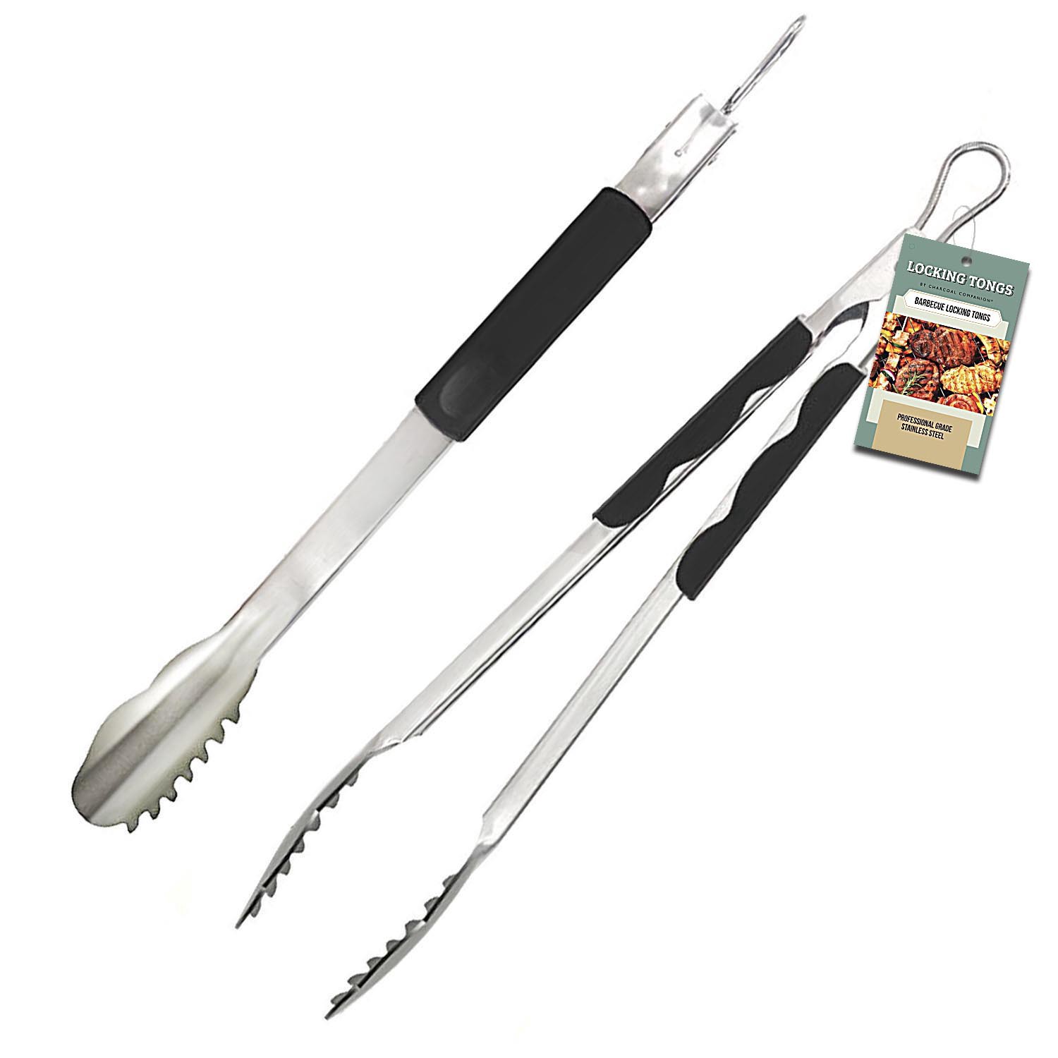 slide 1 of 1, C.C. Stainless Steel Tongs W/Tpr Handle, 1 ct