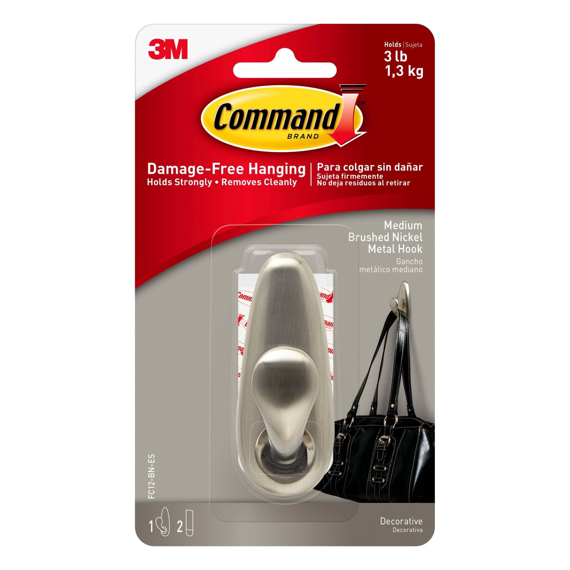 slide 1 of 8, Command Medium Sized Forever Classic Decorative Hook Brushed Nickel, MED