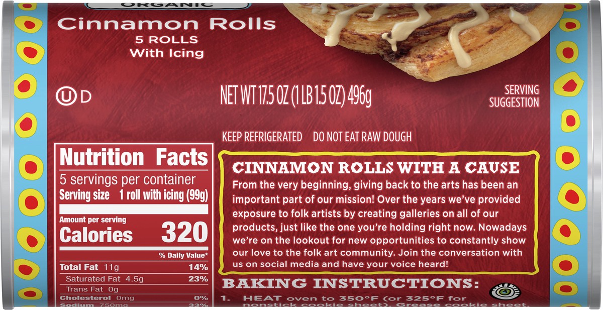 slide 3 of 9, Immaculate Baking Organic Cinnamon Rolls with Icing, 5 Rolls, 17.5 oz., 5 ct