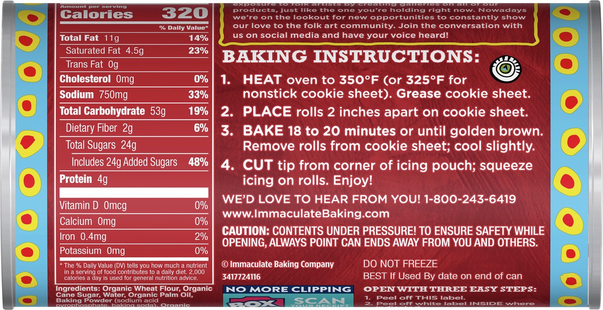 slide 4 of 9, Immaculate Baking Organic Cinnamon Rolls with Icing, 5 Rolls, 17.5 oz., 5 ct