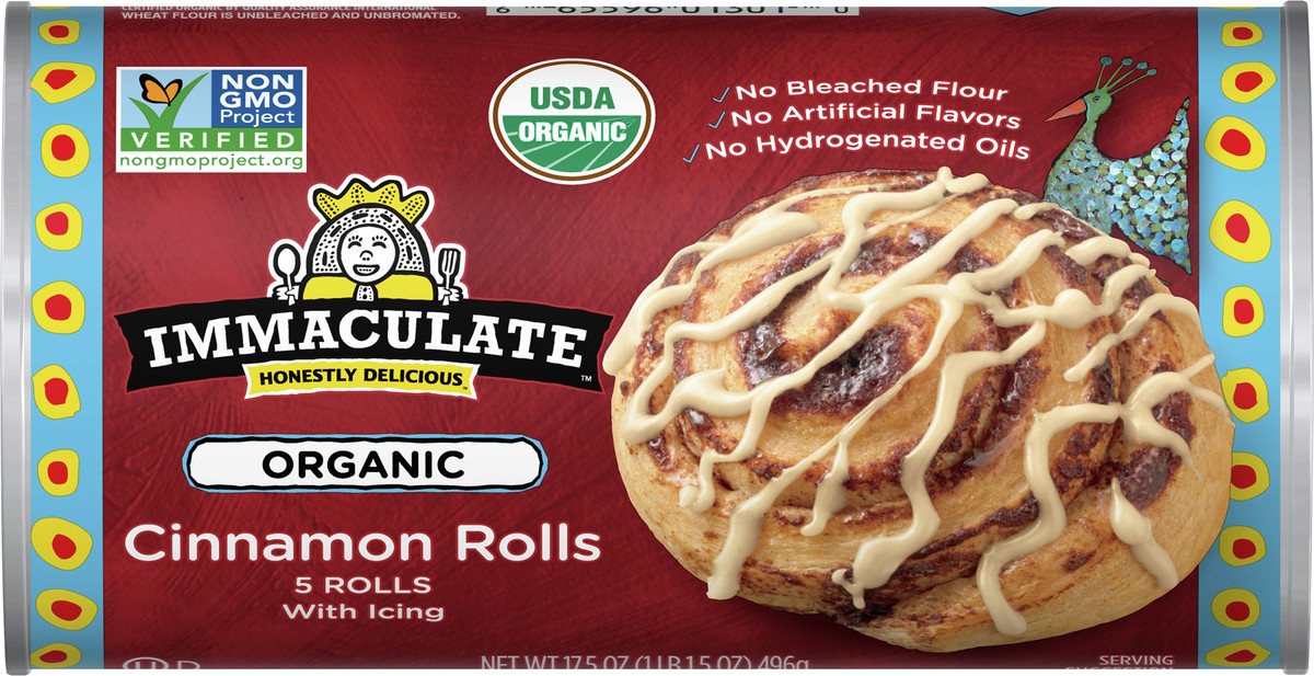 slide 5 of 9, Immaculate Baking Organic Cinnamon Rolls with Icing, 5 Rolls, 17.5 oz., 5 ct