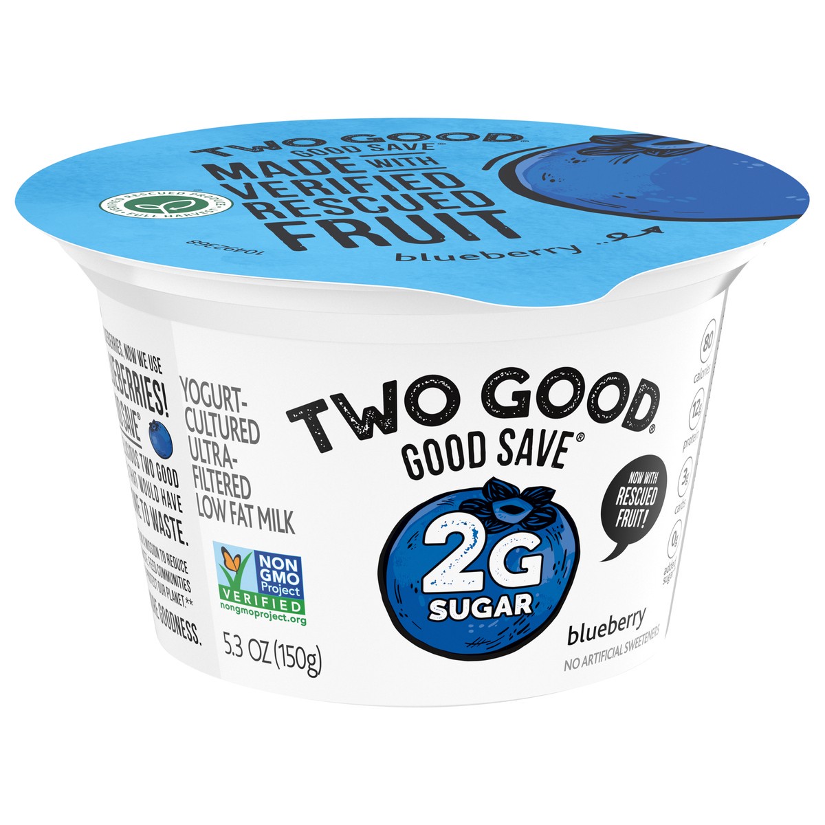 slide 4 of 9, Too Good & Co. Blueberry Flavored Lower Sugar, Low Fat Greek Yogurt Cultured Product, Gluten Free, Keto Friendly Healthy Snacks, 5.3 OZ Cup, 5.3 oz