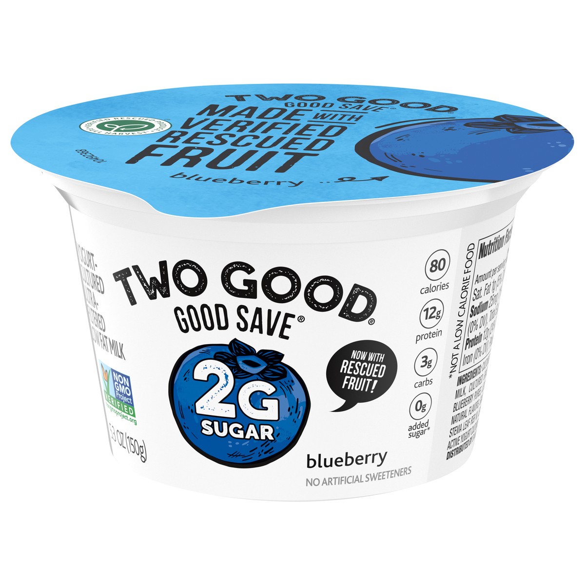 slide 6 of 9, Too Good & Co. Blueberry Flavored Lower Sugar, Low Fat Greek Yogurt Cultured Product, Gluten Free, Keto Friendly Healthy Snacks, 5.3 OZ Cup, 5.3 oz