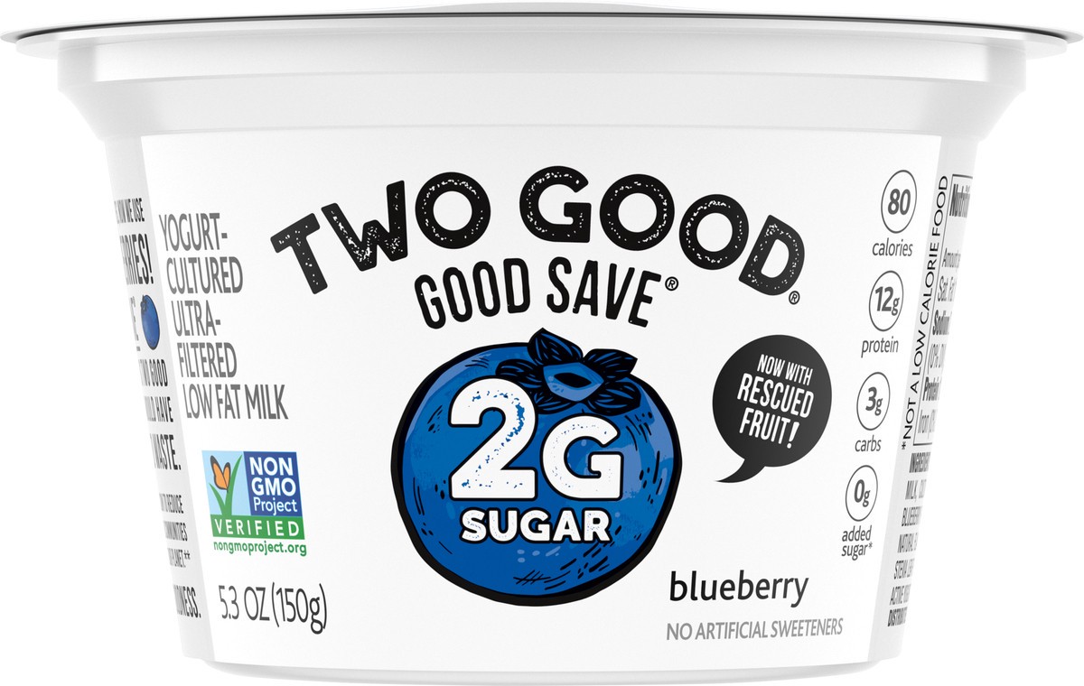 slide 3 of 9, Too Good & Co. Blueberry Flavored Lower Sugar, Low Fat Greek Yogurt Cultured Product, Gluten Free, Keto Friendly Healthy Snacks, 5.3 OZ Cup, 5.3 oz