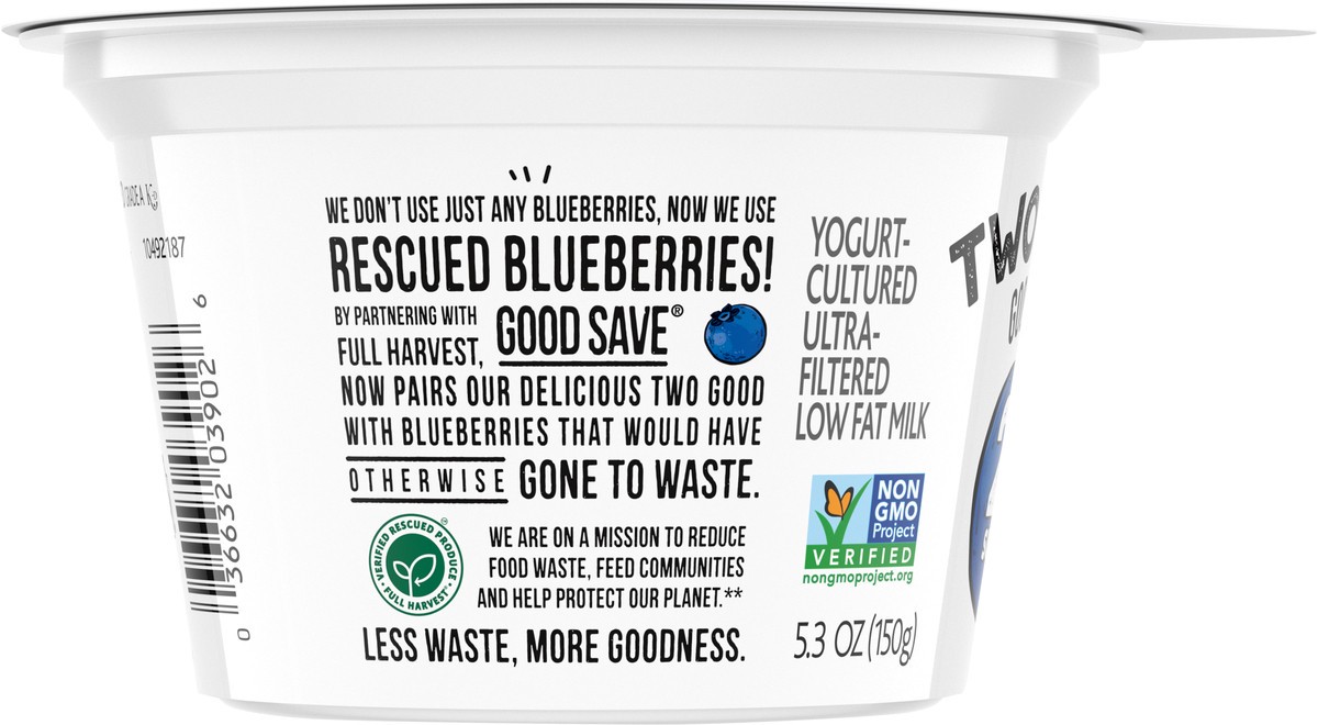 slide 8 of 9, Too Good & Co. Blueberry Flavored Lower Sugar, Low Fat Greek Yogurt Cultured Product, Gluten Free, Keto Friendly Healthy Snacks, 5.3 OZ Cup, 5.3 oz