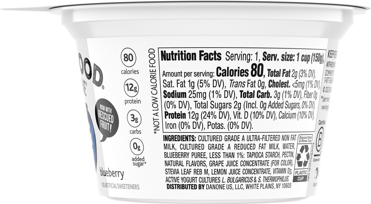 slide 9 of 9, Too Good & Co. Blueberry Flavored Lower Sugar, Low Fat Greek Yogurt Cultured Product, Gluten Free, Keto Friendly Healthy Snacks, 5.3 OZ Cup, 5.3 oz