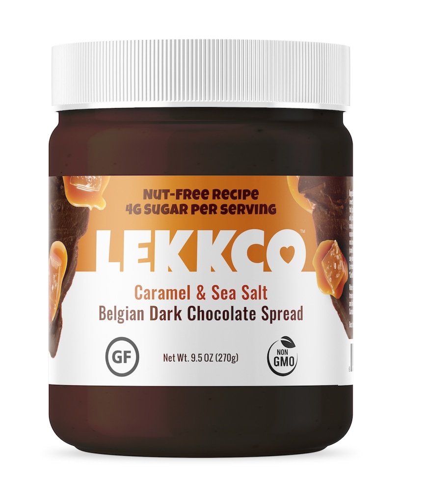 slide 1 of 1, Lekkco Caramel & Sea Salt Belgian Dark Chocolate Spread, 9.5 Oz., 1 ct