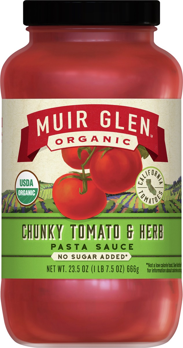 slide 4 of 9, Muir Glen Chunky Tomato & Herb Pasta Sauce, No Sugar Added- 23.5 fl oz, 23.5 fl oz
