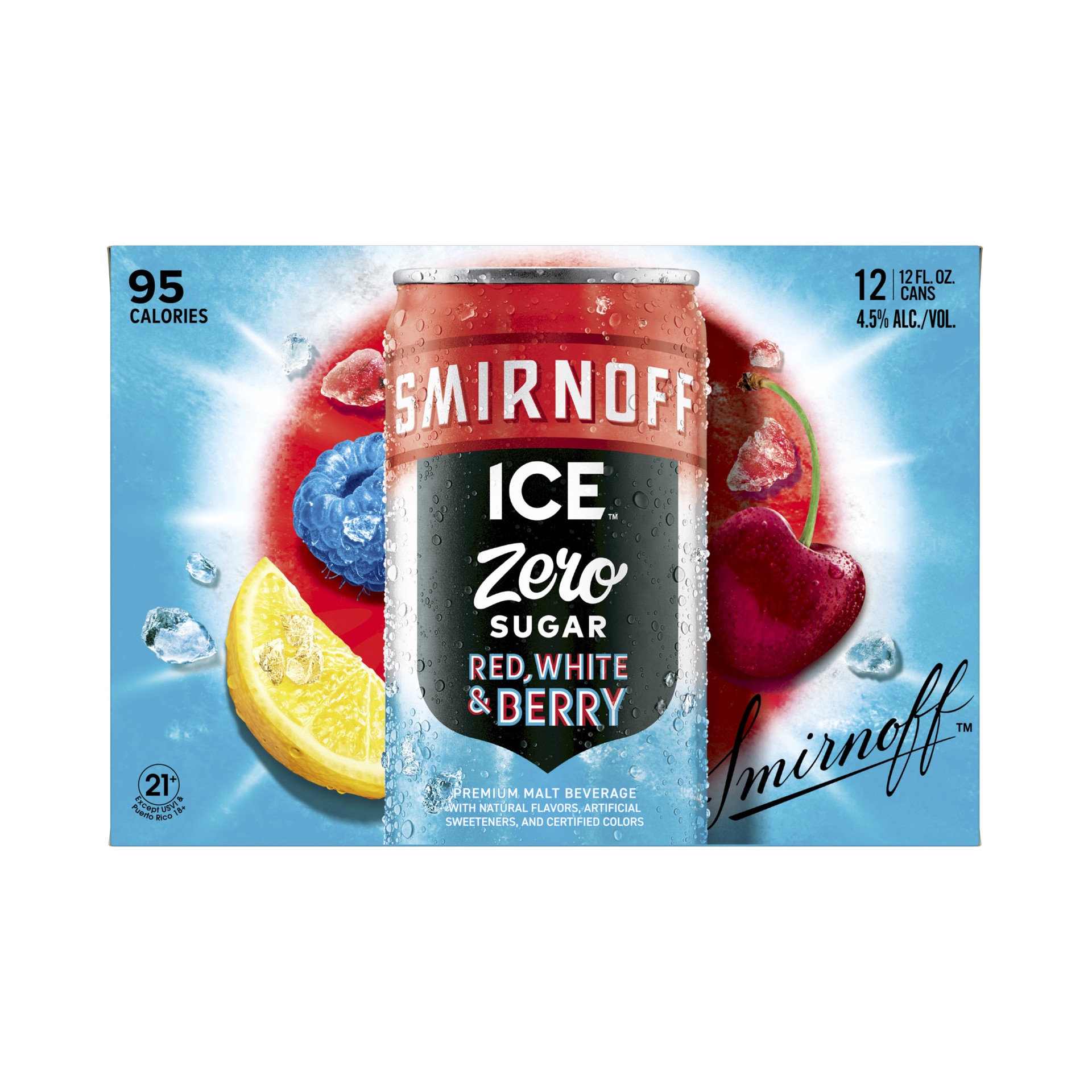 slide 6 of 8, Smirnoff Ice Zero Sugar Red White & Berry Sparkling Drink, 12oz Cans, 12pk, 12 ct