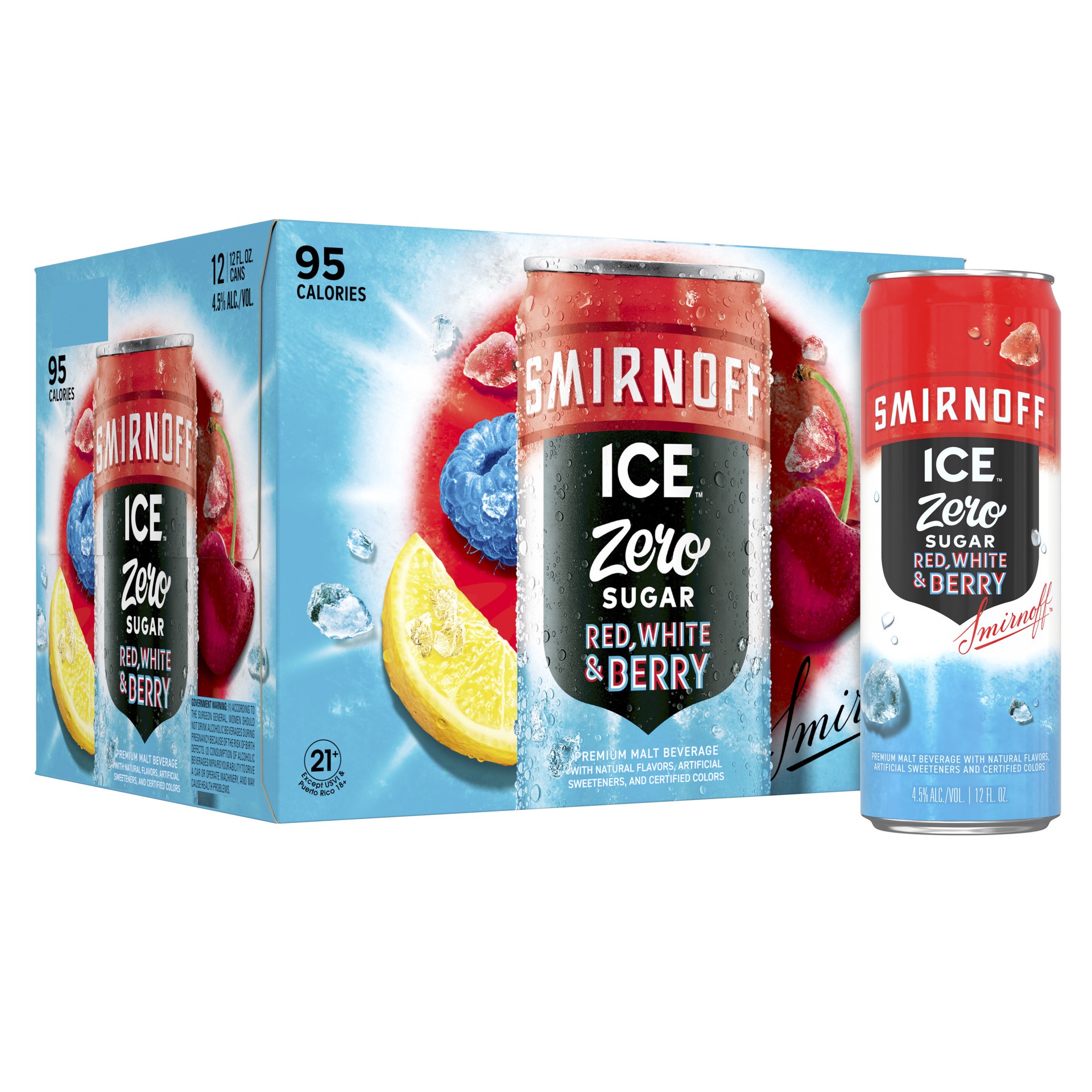 slide 8 of 8, Smirnoff Ice Zero Sugar Red White & Berry Sparkling Drink, 12oz Cans, 12pk, 12 ct